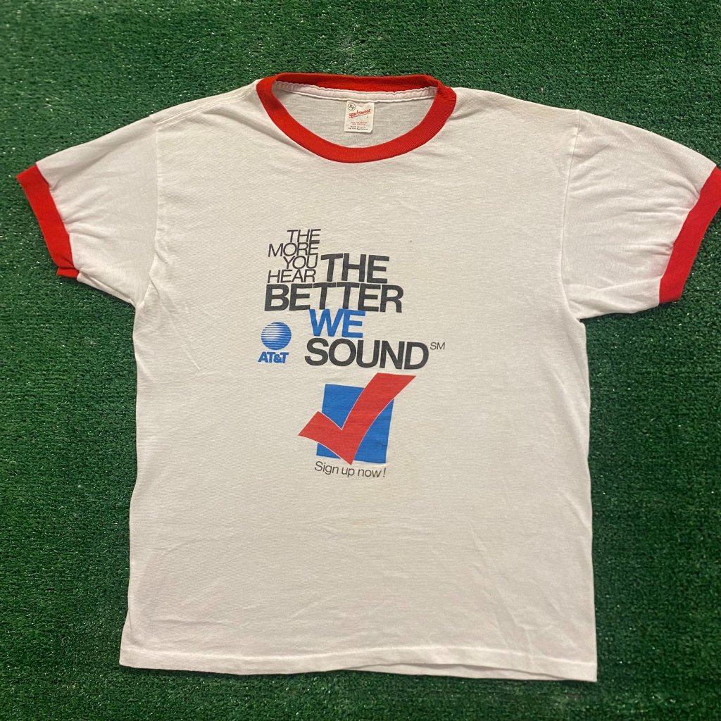 Vintage 80s At&T Telecom Ringer T-Shirt White L Single Stitch Paper Thin Promo